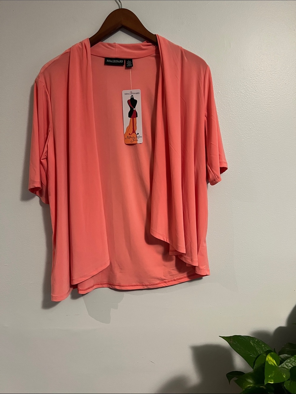 NWT Nina Leonard Coral Draped Open-Front Bolero, sz L